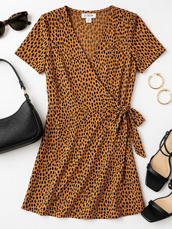 J. Crew Dresses & Skirts - J.Crew Cheetah Leopard Print Wrap Dress Size 10 Animal Print Tie Waist